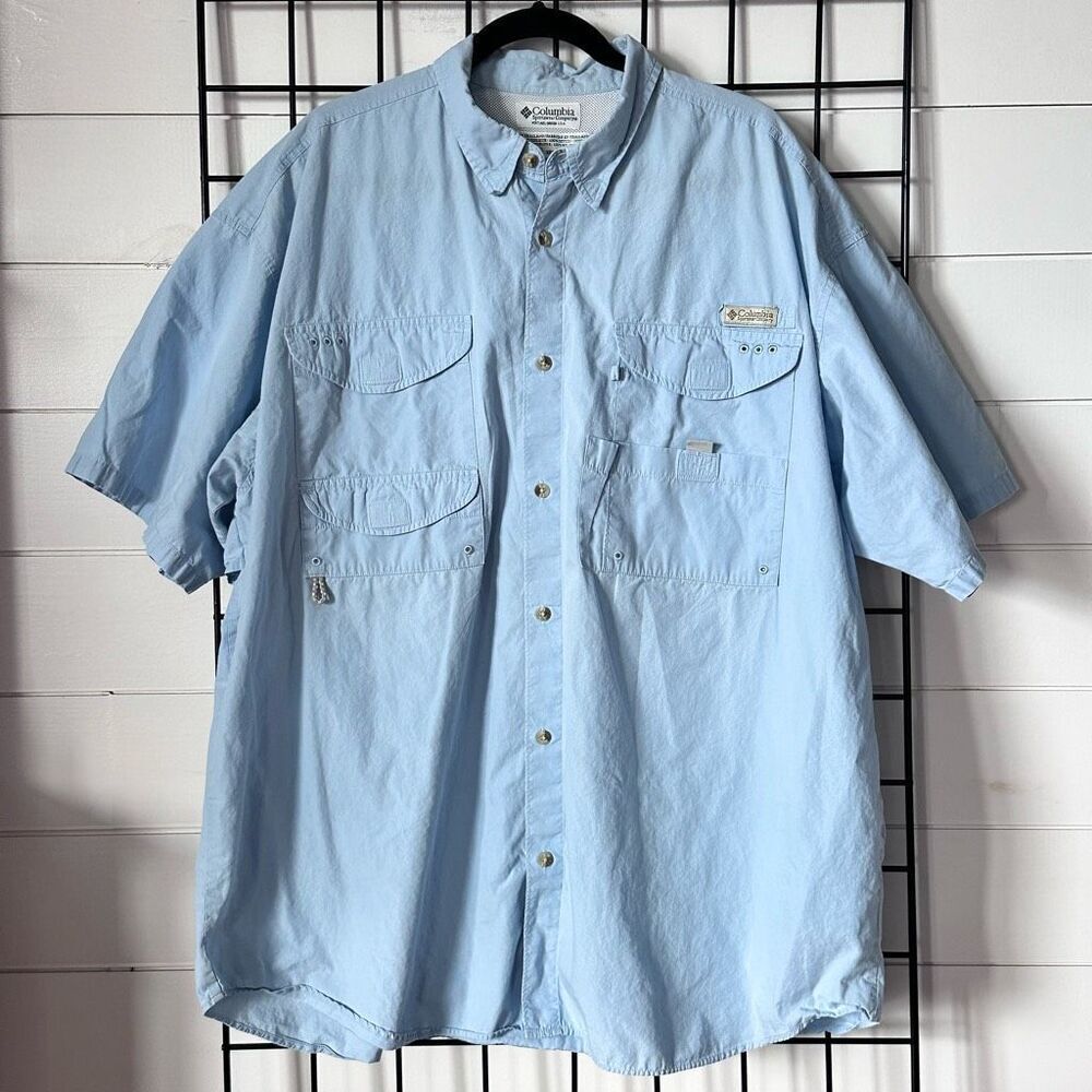 Columbia PFG Bahama II Button Up‎ Shirt Mens XXL Blue Performance Fishing Summer